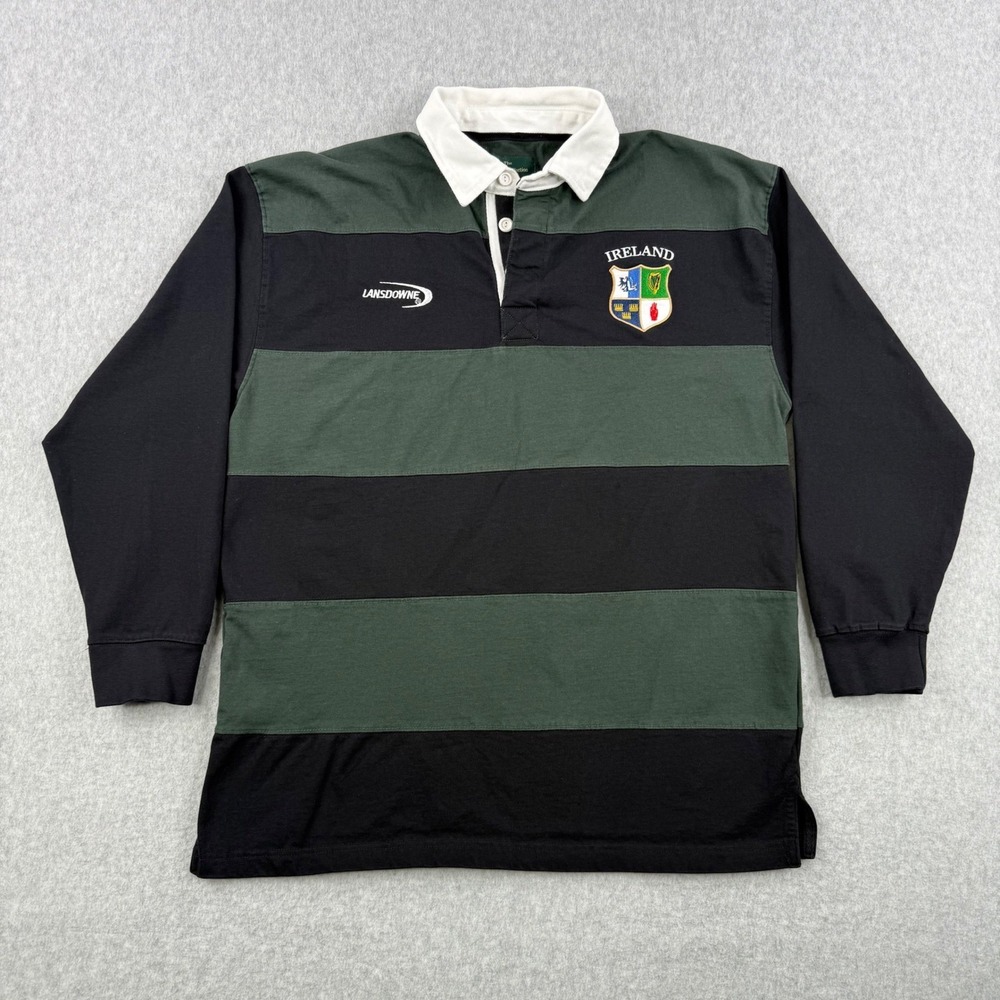 Lansdowne Rugby Shirt Mens Large Green Black Ireland Heritage Collection Striped